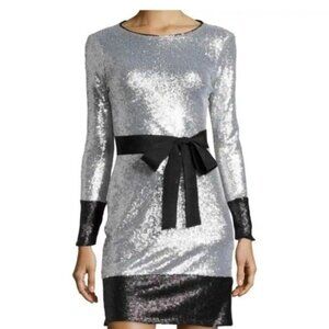 BADGLEY MISCHKA Silver and Black Sequin Dress SZ 4
